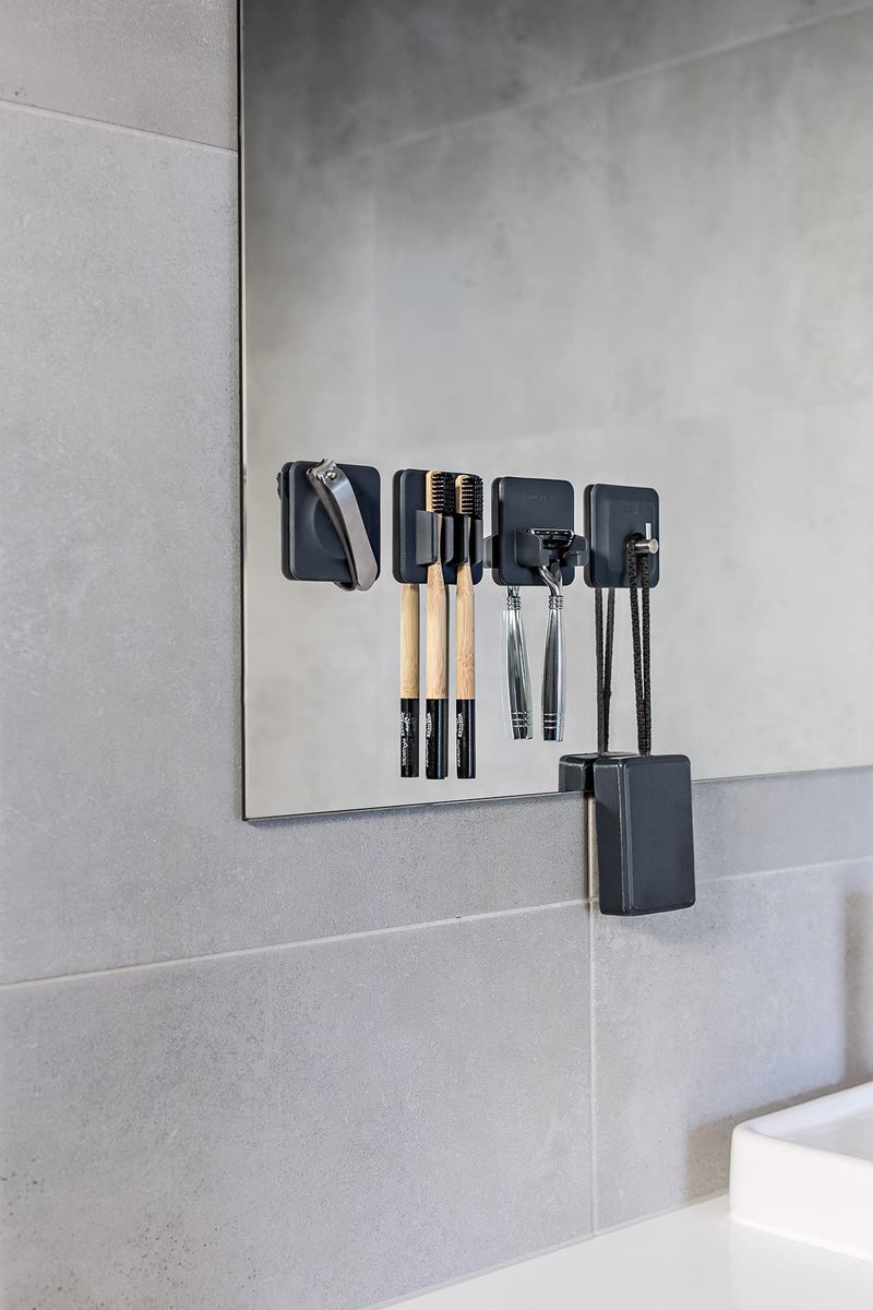 TOOLETRIES The 4-in-1 Tile Series - Secure Holders, Silicone Toiletry Organizer, Shower & Bathroom Accessory - Features Silicone-Grip Technology, Removable & Reusable - Charcoal - Image 3